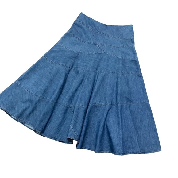 Lauren Jeans Co Denim Midi 100% Cotton Blue Patched Paneled Design Y2K Boho - Picture 6 of 11